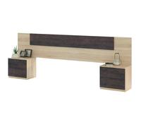 Miroytengo Cabecero para Cama de Matrimonio, dos Mesitas con dos Cajones en Color Oxido y Roble Canadian 150 cm Light wood