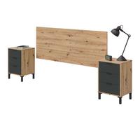 Miroytengo Cabecero para Dormitorio de Matrimonio con 2 Mesitas en estilo industrial color Roble Nodi y gris Antracita 240 cm Gray/ wood -