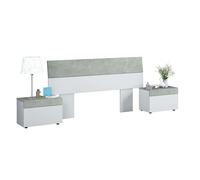 Miroytengo Cabezal con 2 mesitas cama matrimonio 135/150 cm en blanco y cemento estilo industrial