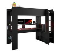 Miroytengo Cama Alta Game Juvenil Dormitorio Con Escritorio Estilo Contemporáneo Color Negro Stipple 220x180x116 cm