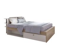 Miroytengo Cama matrimonio Life en color roble Kronberg y blanco mate con cabecero y 2 cajones 135-140x190-200 cm White/ wood - 135x190 cm