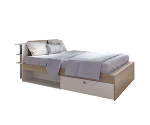 Miroytengo Cama matrimonio Life en color roble Kronberg y blanco mate con cabecero y 2 cajones 135-140x190-200 cm White/ wood - 135x190 cm