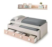 Miroytengo Cama Nido 90x190 cm Rose Blanco Alpes y Rosa Fabricada en Melamina, Diseño Moderno y Juvenil, Cuenta con 2 Cajones y 1 Estante