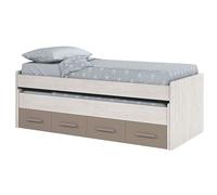 Miroytengo Cama Nido Doble Juvenil Cama con Cajones Color Blanco Alpes y Marrón Basalto Melamina 190x90 cm