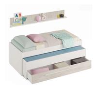 Habitdesign Cama nido juvenil 2 camas con cajón y estante Blanco Artik/Blanco Velho 199x96x65 cm