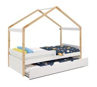 Miroytengo Cama Nido Juvenil Casita Estilo Montessori Madera Color Blanco y Roble 90x190 CM