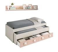 Miroytengo Cama Nido Nube con Estantería habitación Infantil Juvenil Color Blanco Alpes y Rosa Pastel 199x69x96 cm Multicolor - 90x190cm