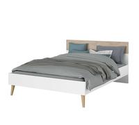 Miroytengo Cama Osaka Dormitorio Matrimonio Estilo Nórdico Color Roble Japonés y Blanco 135-140x190 cm