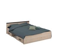 Miroytengo Cama Solstice de Dormitorio Estilo Industrial en color Roble Jackson y Negro con 2 cajones 135-140x190 cm