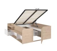 Miroytengo Cama Stratos Dormitorio Estilo Nórdico en Color Roble Jackson y Blanco con Base Elevable y Espacio de Almacenamiento 135/140x190/200 cm Jackson oak-white 135/140x190/200 cm