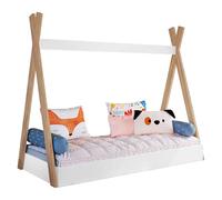 Miroytengo Cama Tipi Infantil Montessori, Cama para Niños con Láminas de Somier, Melamina Blanco Mate y Roble 80x190 cm