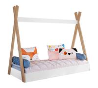 Miroytengo Cama Tipi Infantil Montessori, Cama para Niños con Láminas de Somier, Melamina Blanco Mate y Roble 80x190 cm