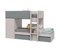 Miroytengo Cama Tren Juvenil Eureka, Litera 2 Camas, 2 cajones y Armario, Verde Eucalipto y Cachemir 255x152x111 cm
