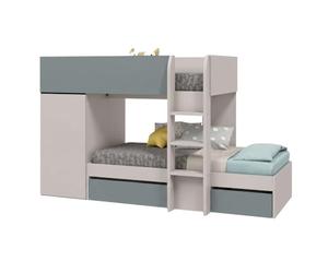 Miroytengo Cama Tren Juvenil Eureka, Litera 2 Camas, 2 cajones y Armario, Verde Eucalipto y Cachemir 255x152x111 cm