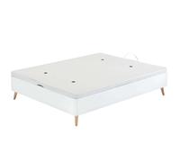 Miroytengo Canapé alto estilo nórdico con patas ligeramente inclinadas color blanco cama dormitorio White/ wood - 150x190 cm 150x190 cm