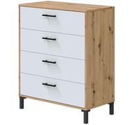 Miroytengo Cómoda Dormitorio Cajonera 4 Cajones Sinfonier Blanco Artik y Roble Nodi 78x94x40 cm