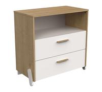 Cómoda juvenil infantil naili 2 cajones dormitorio roble hamilton y blanco mate 73x74 cm