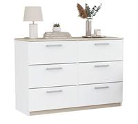 Miroytengo Cómoda Watson de Dormitorio Estilo Nórdico en Color Blanco Mate y Roble Kronberg con 6 Cajones 119x81x41 cm