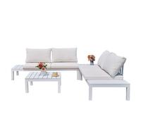 Miroytengo Conjunto de Exterior Jardín Alcocebre Estilo Contemporáneo en Color Blanco con 2 Sofás y 2 Mesas de Centro (CON Cojines) White