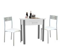 Conjunto de Mesa Extensible con 2 Sillas Cocina, Muebles de Cocina Blanco y Gris