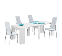 Miroytengo Conjunto de Mesa Extensible Multiposición + 4 Sillas en Color Blanco Mate y Plata Glossy white