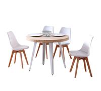 Miroytengo Conjunto de Mesa Extensible Redonda con 4 Sillas en Varios Colores Nordish oak - white