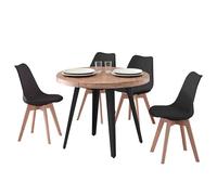 Miroytengo Conjunto de Mesa Extensible Redonda con 4 Sillas Estilo Industrial en Color Roble Nordish y Negro