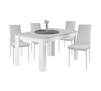 Miroytengo Conjunto de Mesa Extensible Y 4 Sillas en Color Blanco y Gris Cemento
