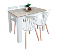 Miroytengo Conjunto de Mesa Fija + 4 sillas Alna en color blanco y roble canadian White - light wood