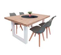 Miroytengo Conjunto de Mesa Fija + 4 Sillas Bristo en Varios Colores White - nordish oak - gray