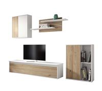 Miroytengo Conjunto de Mueble Salón Comedor Legos 3 Módulos Color Blanco Mate y Roble Naturale Estanterías y Almacenaje 220 cm White/ wood -
