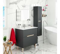 Miroytengo Conjunto de Muebles de Baño Moderno Lotto Color Gris Antracita y Roble (espejo+lavabo+columna suspendida) Grey-Light Wood