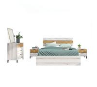 Miroytengo Conjunto de Muebles de Dormitorio Estilo Nórdico en Color Blanco Albo y Roble Rayado con Varias Distribuciones White - light wood Sin wardrobe