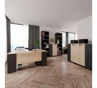 Miroytengo Conjunto de Muebles de Oficina en Roble Sonoma y Gris Antracita con Escritorio, 2 Estanterías, 1 Armario Auxiliar, 1 Aparador, 1 Cajonera Sonoma oak and anthracite gray 746.35
