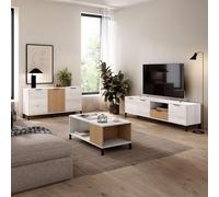 Miroytengo Conjunto de Muebles de Salón Comedor Tokio Estilo Nórdico en Color bLanco Albo y Roble Rayado (Aparador + Mesa de Centro + Mueble de TV) White - light wood - 411.7