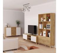 Miroytengo Conjunto de Muebles Salón, Mueble de TV, Aparador y Librería Oslo Blanco Mate y Roble Gold