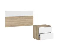 Miroytengo Conjunto Dormitorio Cabecero de Cama de 90 con Mesita Luca Color Blanco Mate y Roble Canadian