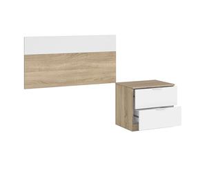 Miroytengo Conjunto Dormitorio Cabecero de Cama de 90 con Mesita Luca Color Blanco Mate y Roble Canadian