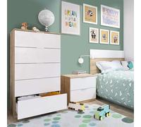Miroytengo Conjunto Habitación Juvenil Infantil Blanco Artik (Mate) Y Roble Canadian (Cabezal+mesit sinfonier)