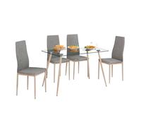 Miroytengo Conjunto Mesa Cristal + 4 Sillas Color Gris Tela Comedor Salón Estilo Nórdico Patas Metal Efecto Madera Gray