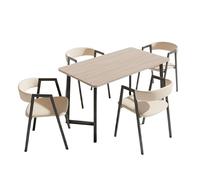 Miroytengo Conjunto Mesa Fija con 4 Sillas Comedor, Pack Muebles Salón, Bergam Roble y Beige