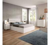 Miroytengo Conjunto Muebles Dormitorio Habitación Estilo Nórdico Blanco 150 cm (cabecero + 2 Mesitas + Cama + Cómoda) White - 150x190 cm 526.7
