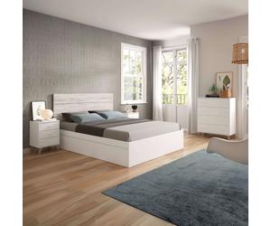 Miroytengo Conjunto Muebles Dormitorio Habitación Estilo Nórdico Blanco 150 cm (cabecero + 2 Mesitas + Cama + Cómoda) White - 150x190 cm 526.7