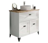 Miroytengo Cottage Mueble de Baño 82cm Blanco y Roble Cambrian 1 Cajón 2 Puertas Sin Lavabo