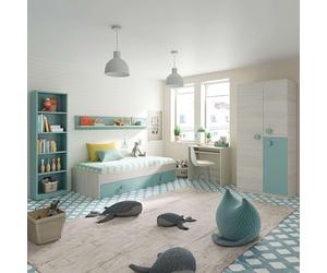 Miroytengo Dormitorio Completo para Habitación Juvenil o Infantil en Color Verde y Blanco con un Somier Incluido