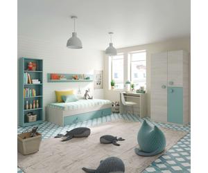 Miroytengo Dormitorio Completo para Habitación Juvenil o Infantil en Color Verde y Blanco con un Somier Incluido White - green - 90x190 cm 595.7