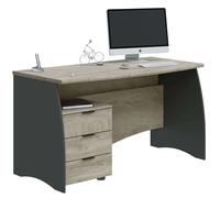 Miroytengo Escritorio con cajonera Estil oficina despacho estudio color roble y gris mesa ordenador mueble 74x136x67cm Gray/ wood - 182.85