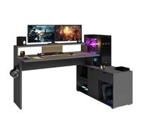 Miroytengo Escritorio Gaming Playit, Mesa Gamer LED de Melamina Multiposición, 1 Cajón, Gancho Auriculares, Color Gris Sombra 134-168x95x60 cm Gray -