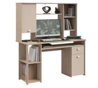 Miroytengo Escritorio Mesa de Ordenador con Altillo Estantería Anello Roble Jackson y Cashmere 138x148x59 cm Light wood - beige -