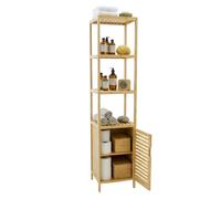 Miroytengo Estantería Bambú Baño Take 4 estantes, 1 Puerta imantada inferior Marrón 34x170x33 cm Marrón -